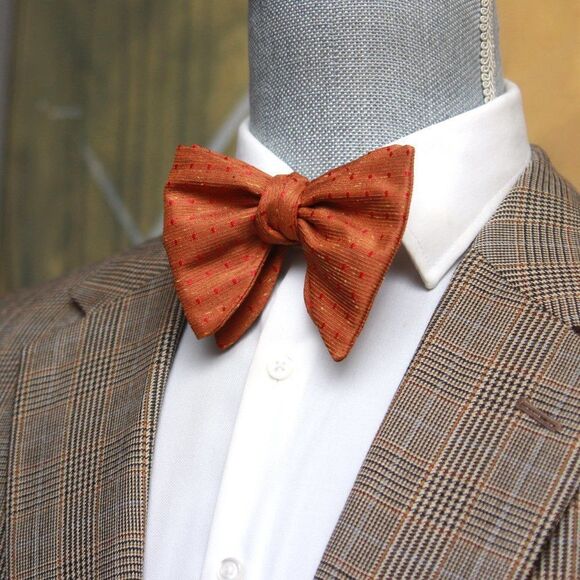 New Men's Self-tied Bow Tie 100%Silk Big Butterfly Orange Red Polka Dot S646 - Picture 1 of 16